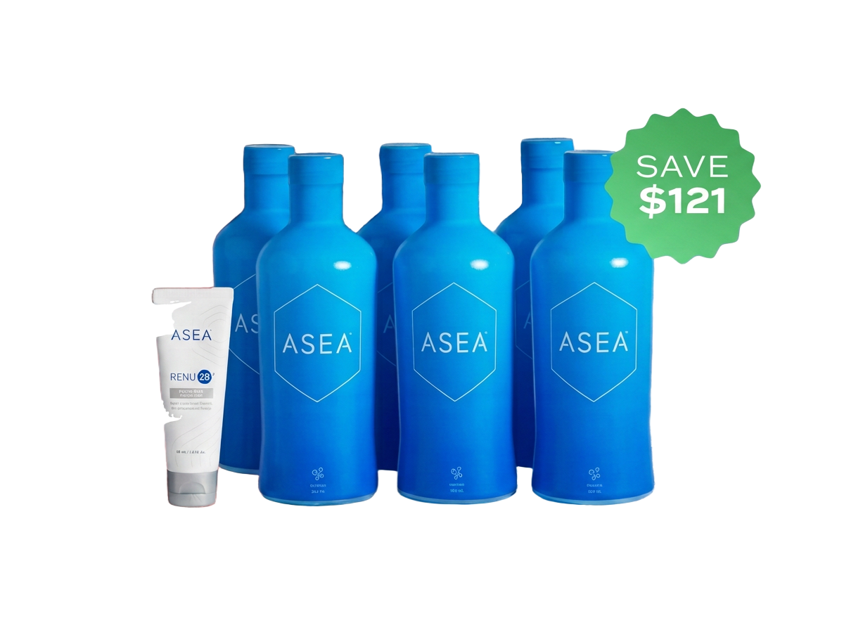 Deluxe Essential Subscription Bundle with six ASEA bottles, RENU 28, and SAVE $121 offer